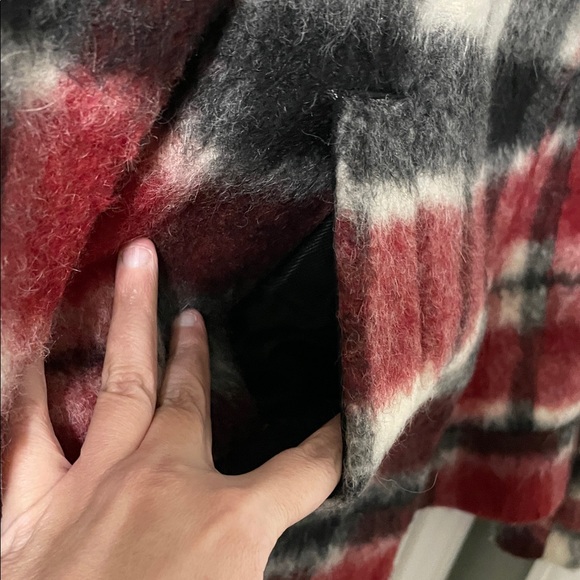 Zara Basic Like New Buffalo Plaid Red & Black Wool Mohair Teddy Jacket Medium - Picture 7 of 12